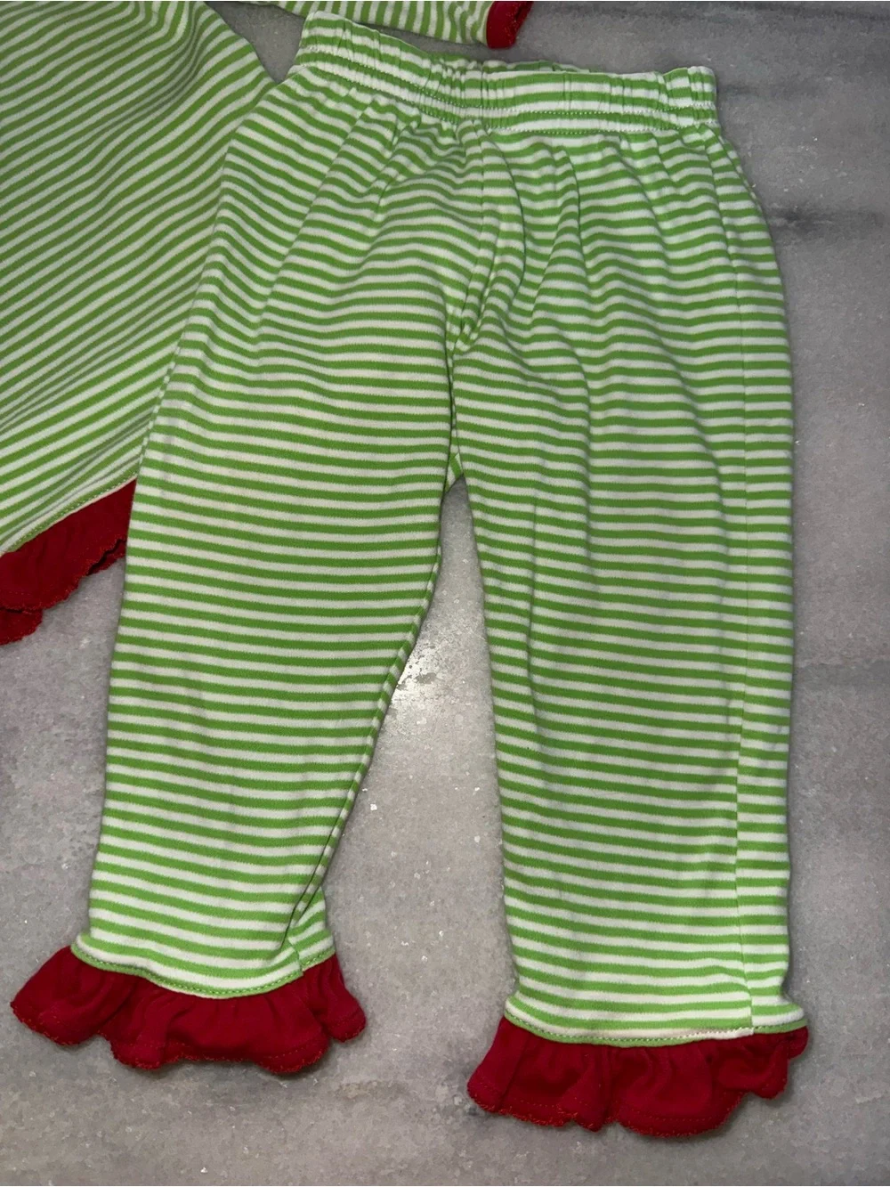 Squiggles by Charlie Green Stripe Christmas Tree Set with Red Trim Cotton 6-9m